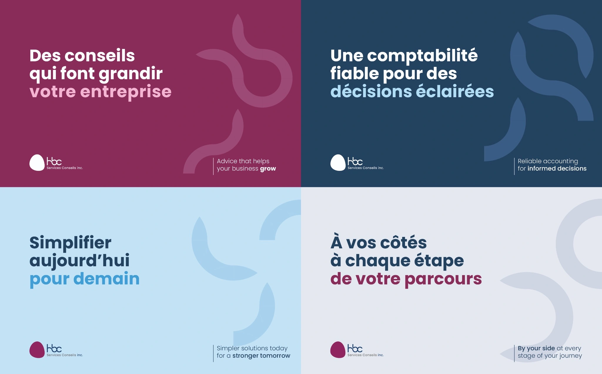 Quatre compositions HBC : conseils, comptabilité, simplification et accompagnement